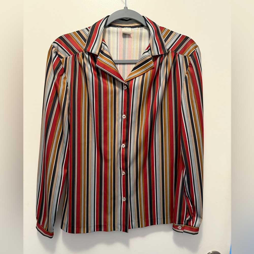 Vintage Striped Multicolor Button-Up Women's Top